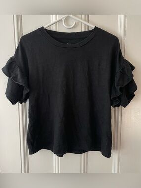 Margaret O'Leary Black Ruffle Sleeve Tee